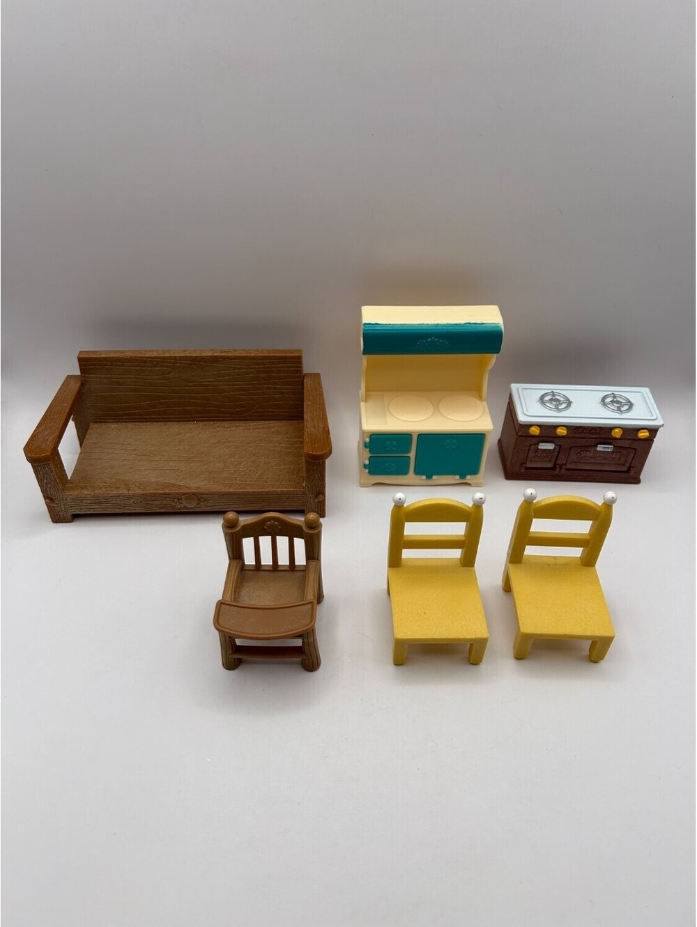 Calico Critters Epoch Lil Woodzeez Dollhouse Furniture Lot 6pc Sofa Stove Chairs